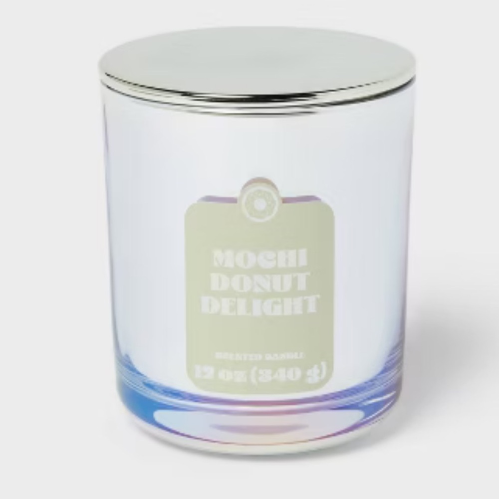 ROOM ESSENTIALS NEW mochi donut delight iridescent glass jar candle -12oz